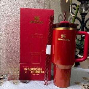 Stanley Red and Gold Quencher Tumbler-Scarlet Tinsel